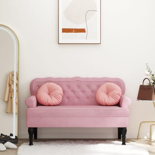 Gecheer Panca,Panchina,Divanetto,per Soggiorno,Design Retro,con Braccioli e Schienale,in Velluto,Rosa,119,5x64,5x75 cm,Panca Panchina Ingresso in Velluto,Divanetto per Soggiorno,Piedi Legno