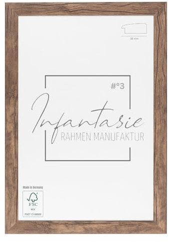 Infantasie 'N°3' Bilderrahmen 50x75 handgefertigt nach Maß | Eiche Dunkelbraun | MDF-Holz Design Collage Holzbilderrahmen inkl. Acrylglas und Metall Aufhänger (Querformat & Hochformat)