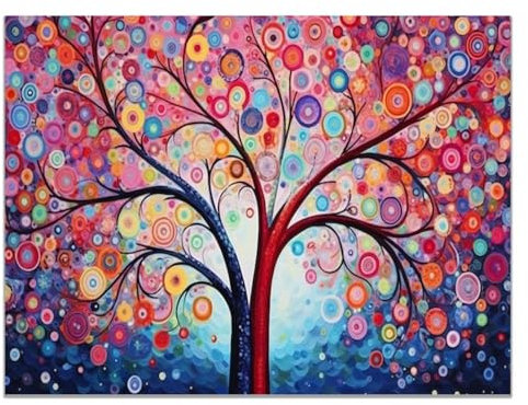 JOSUE Toile Arbre De Vie, Arbre Abstrait Decoration Murale Sur Toile, Rose, Rouge - Tableau Chambre Enfant, Decoratifs Muraux Salon Décor - 20x30cm Sans Cadre