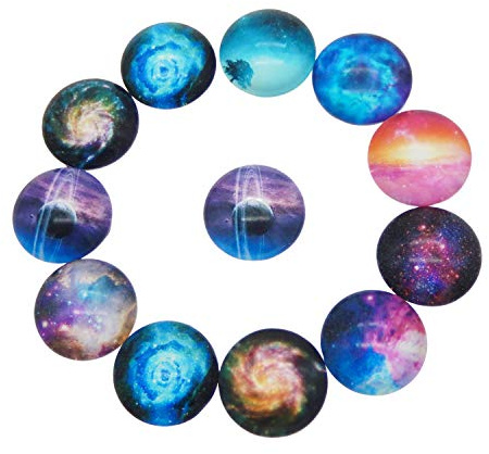 Julie Wang 40pcs Bunte Runde Glas Cabochon Patch Edelstein Galaxy Muster Halskette Schlüsselanhänger Schmuck Zubehör 20mm