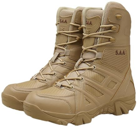 XMNCG Militärische Taktische Kampfstiefel Für Herren, Leichte Sicherheitsschuhe, Mit Seitlichem Reißverschluss, Atmungsaktive Arbeitsschuhe, Zum Wandern Im Freien,Sand,46 EU