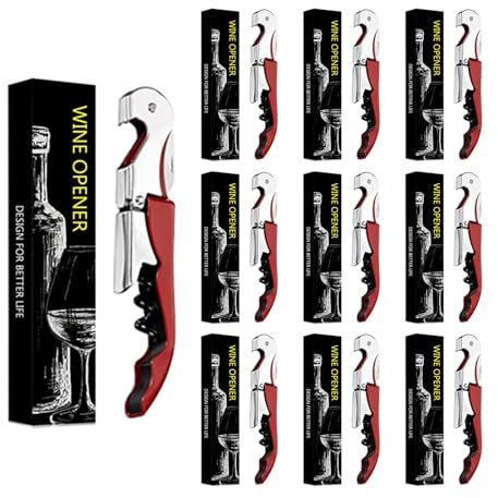 Korkenzieher Weinöffner,3-in-1 Kellnermesser + Flaschenöffner + Kurzmesser Kapseln,Wein- und Bieröffner Edelstahl (10, rot)