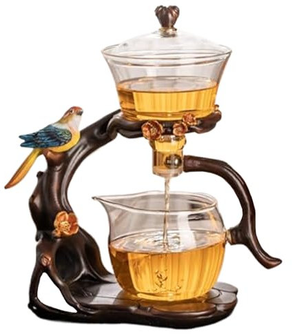 Yeory Semi Automatic Tea Set, High Borosilicate Glass Glass Magnetic Teapot with Infuser, 300ml+460ml Magic Teapot, 7.8x4.9x10.4 Kung Fu Tea Set for Home Office Travel Gift, Magic Teapot