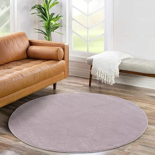 Jimri Flauschiger Teppich Läufer - Hochwertiger Kurzflor für Zuhause, Büro, Küche, Eingang, Flur, Wohnzimmer - Maschinenwaschbar - Rutschfester Teppich Waschbar - 120 cm Rund - Rosa
