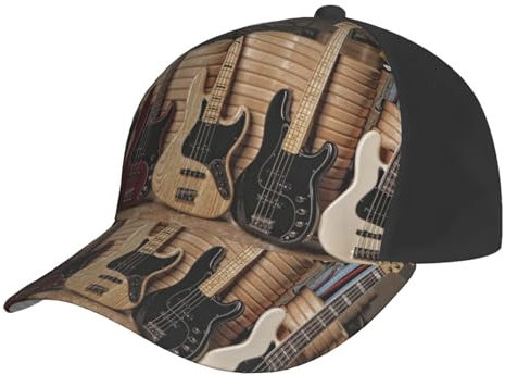 ESASAM Gitarre Bass Musik Musikinstrumente Gebogene Krempe Baseball Cap - Gedrucktes Design - Leicht und Atmungsaktiv Sportmütze Verstellbare Kappe Outdoor Cap Sommer Cap Casual Cap Unisex Cap