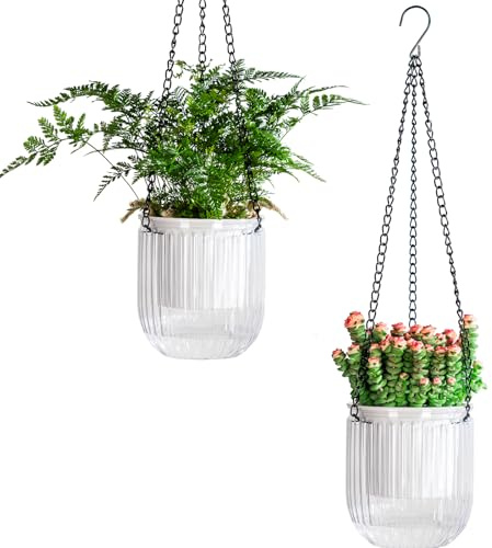 Calvalor 11.5cm 2er Set hängepflanzen Topf Hängeblumentöpfe aussen Hängeampel außen blumenampel hängend innen hängetopf für Pflanzen Hängetöpfe hängender blumentopf hängend hänge blumentöpfe hängende