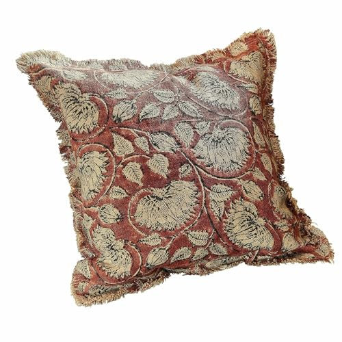 Loberon Kissenhülle Lemisto, Erdige, Weiche Haptik, Detailreiches Muster, Spielerische Fransen, Kissenbezug, Wohn-Accessoire, Leinen, rostrot/beige