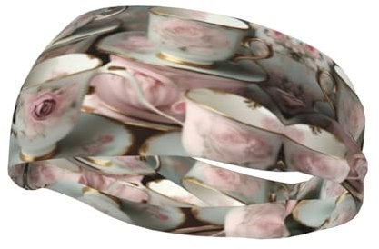 Tea Cups with Roses Romantic Print Unisex-Adult Sports Sweatband Versatile Sport Headbands Moisture Wicking Headband