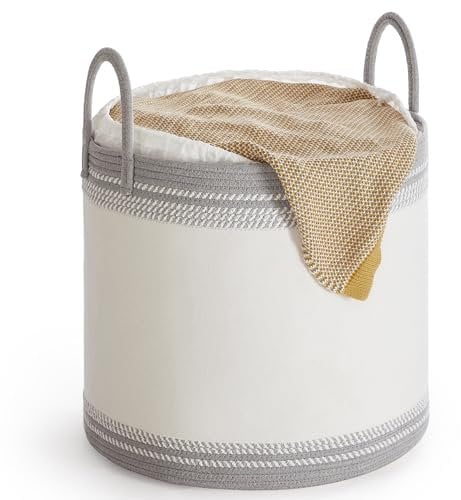 SONGMICS Laundry Hamper, 90 L Laundry Basket, Laundry Bag with Lid, with Handles, Drawstring, for Clothing, Blankets, Living Room, Bedroom, 50 x 50 x 46 cm, Dove Grey RLH090G01