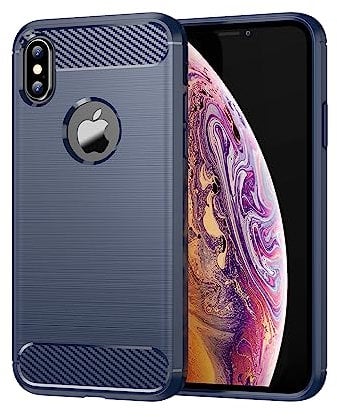 owlhold Case for iPhone X/iPhone XS, Carbon Fibre Design, Thin Soft TPU Silicone Material, Protective Case, Shockproof, Scratch-Resistant Cover for iPhone X/iPhone XS (Blue)