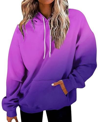 HOOUDO Sale Angebote Blitzangebote Langärmliges Sweatshirt für Damen mit Taschen mit Buchstaben-Farbverlauf und Kapuzenpullover Damen Bluse Glitzer Elegant Sweatjacke Damen Sale Angebote Bestellung