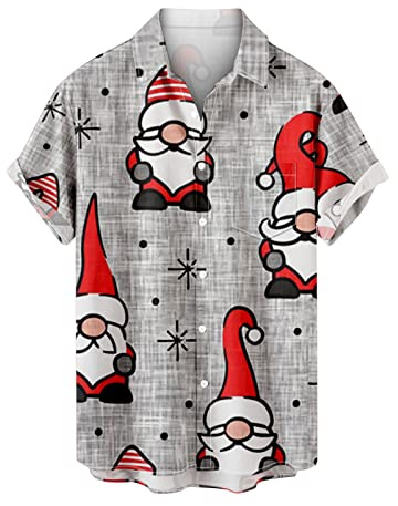 Funny Christmas Shirt for Men UK Sale Xmas Hawaiian Shirts 3D Print T Shirt Santa Claus T-Shirt Button Down Shirt Short Sleeve Tops Snowflakes Pullover Front-Pocket Lapel Shirt Cotton Tshirt
