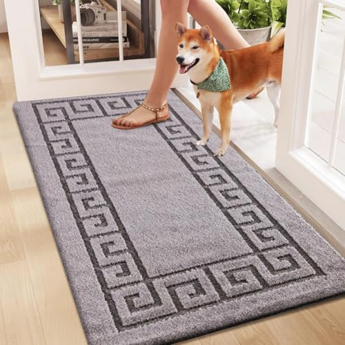 Rugs Inn Gel Back Runner Mat – Heavy Duty Non Slip Backing Geometric Pattern Dirt Trapper Washable Runner for Kitchen Bedroom Living Room Hallway (Grey, 60 x 110 cm)