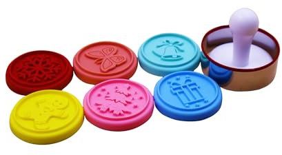 Keksstempel-Set, bunte Silikon-Kekspresse, 6 Stück Stempel mit Ringschneider und Griff für das tägliche Backen