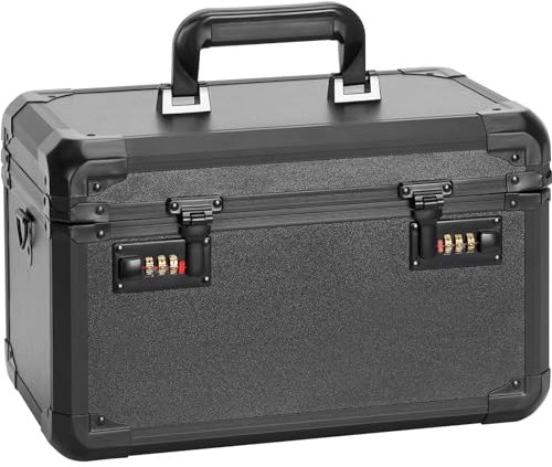 GODLONSEN Storage Lock Box - Safe Lock Box with Combination - 34.5 x 21 x 19.5 cm, Mesh Pocket & Adjustable Compartments for Personal Items, Valuables, Documents, Home, Office, Outdoors - Large/Black