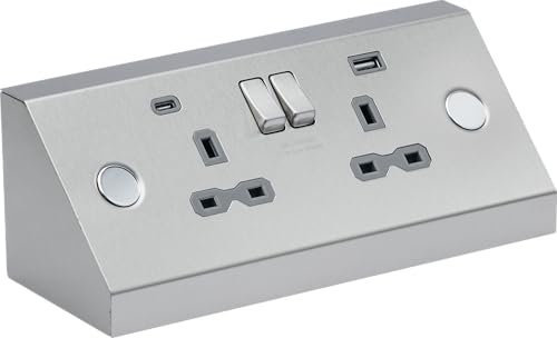 Knightsbridge Under Cabinet 13A 2G Socket with Dual USB A+C [5V DC 4.0A shared] - Stainless Steel