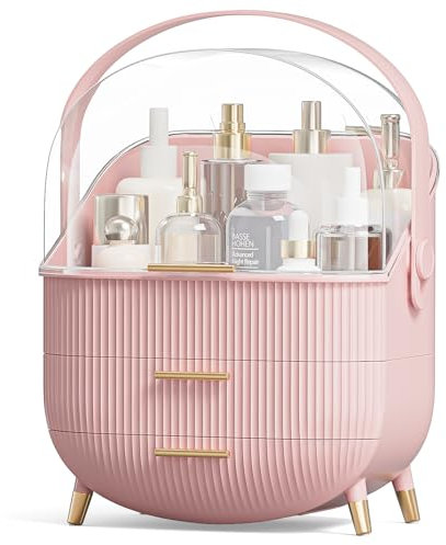 Warmiehomy Multi-Function Make Up Case Dustproof Cosmetic Storage Box, Organizer Skin Care Products Jewelry Organizer skin care organiser for Bedroom Bathroom Desktop (Pink)