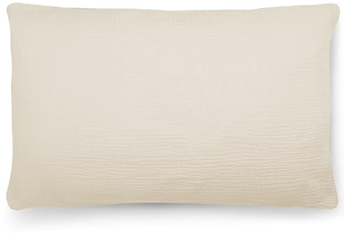 PinkZebra 40 x 80 cm Bio-Musselin Kopfkissenbezug, ÖkoTex Zertifiziert, Kopfkissenbezug aus 100% Organik Baumwolle, Musselin Kissenhülle, Bezug mit Reißverschluss, Made in EU, Creme