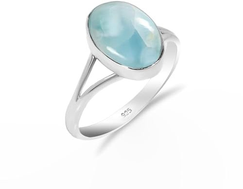 HIMALYA QUARTZ Damen Silber 925 Ring Mit Steinen, Hochzeit Verlobungsring Larimar Oval 10x12mm HQ-SR65-LRMR-10