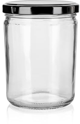 Sturzgläser mit Schraubdeckel | Füllmenge 440 ml | Gläser mit Deckel | Schraub - Deckel Twist Off 82 | Marmeladengläser, Einmachgläser, Einkochgläser, Einmachglas 435 ml (Schwarz, 48 Stück)