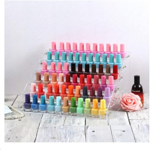 M.J COMFY-LIFE 6 Tier Nail Polish Organiser Clear Acrylic 66 Bottle | Nail Polish Varnish Display Stand Holder Cabinet Shelves Capacity Organiser
