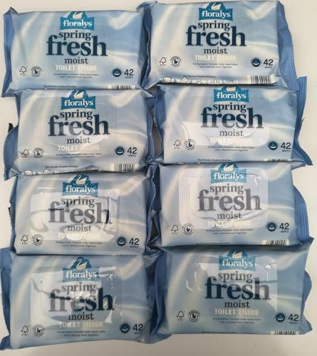 Flushable Moist Toilet Wipes – 8 x 42 Spring Fresh Packs – 336 Total – Resealable Bulk Family Bundle