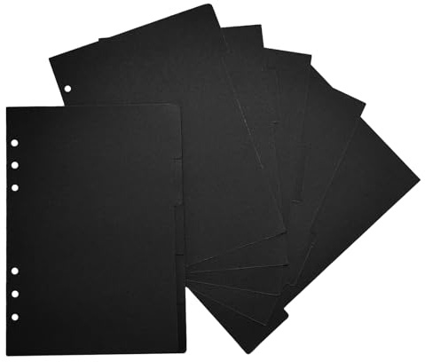 DY.2 stycken 10 ark mapp register A5, skiljeremsor för mappar med 6 hål, index avdelare tom för ringbok, anteckningsbok, anteckningsbok, kalender, svart, robust 250 g/m² kopparkartong