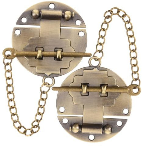 NUOBESTY 2Pcs Vintage Hasp Lock with Chain Alloy Round Buckle for Wooden Jewelry Box Closure Hardware