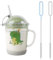 RoxNvm Taza de Leche Niños con Pajita, 400ml Tazas para Niños Medición, Vaso Leche con Tapa Niños, Jarro con Pajita, Vaso Agua Bebe para Café con Leche, Jugo, Té Helado (Dragón verde)