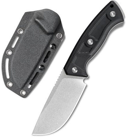 SDOKEDC Feststehende Outdoor Messer Jagdmesser aus G10 Griff 14C28N Stahl Klinge für Männer EDC Camping Survival (Weiße Steinwäsche + schwarzer Griff)