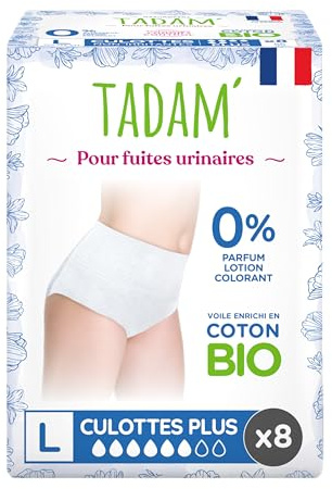 TADAM' - 8 Culottes Femme Incontinence Jour - Absorption XXL - Taille L | Discrètes - Confortables & Hypoallergéniques avec technologie anti-odeur.