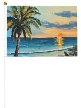 Palme über blauem Meer, Ozean, 6 Stück & 10 Stück, Handflagge, Banner auf Stab, kleine Flaggen für Paraden, Party, Bar, Geburtstag