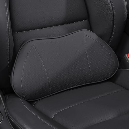 Dapucarin Cuscino Lombare Auto Ergonomico, Supporto Lombare Auto in Memory Foam e Pelle, Cuscini Lombare Sedile Ufficio, Supporto Schiena Sedia Gaming, Fodera Traspirante e Lavabile, Nero, 1 Pezzo
