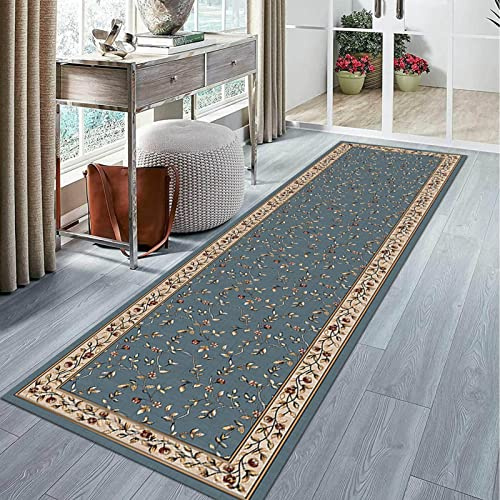 Blaugrauer Teppichläufer für Flur, Küche, Flur, Treppen, schmaler Läufer, 100 cm, 1,5 m, 2 m, 250 cm, 300 cm, 4 m, 5 m, 6 m, extra lange Teppiche mit rutschfester Unterseite