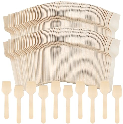 1000 Stück Einweg-Holzlöffel, 9,5 cm, kleine Dessert- und Eislöffel | Glatte Holzlöffel für Joghurt, Eis, Dessert und Verkostungen – ideal für Partys, Grillfeste und Picknick