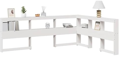 Qnhdfrt Bücherregal-Kopfteil Weiß L-Form 168,5 x 218,5 x 80 cm aus Massiv-Kiefer, Regal & Rückenlehne in einem, platzsparend für 150 cm Matratzen, Modernes Design für Schlafzimmer