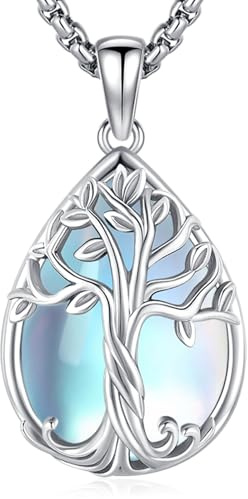 Eusense Collar Árbol de la Vida para mujer Collar Árbol Genealógico Colgante de Piedra Lunar Colgante con Corazón de Cristal Regalo de Joyería para Mamá Joyería Árbol de la Vida