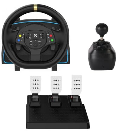 DOYO Gaming Steering Wheel with Pedals and Shifter, 1080° Racing Wheel with Paddle Shifters, Hall Effect Pedals, Vibration Feedback, Steering Wheel for PC, Plug & Play