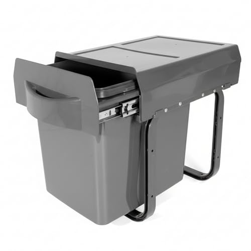 VERDU Cubo de Basura Cocina 1x16L Antracita con Sistema de Extracción Total, Fácil Instalación, Apertura suave- Cubo Basura Extraible Bajo Fregadero (1x16L)