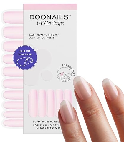 DOONAILS® UV Gel Strips Rosy Flash Glossy Nude-Rosa – Nagelfolie UV härtend, 20 Strips für 2 Maniküren – Halt bis zu 14 Tage, HEMA-frei & vegan
