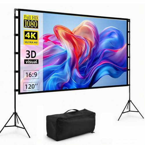 Projektor Leinwand und Ständer - 120 Zoll tragbare 16:9 4K | für drinnen und draußen, HD Projektionsleinwand, mit Tragetasche Tragbarer, für Zuhause, Schule, Treffen