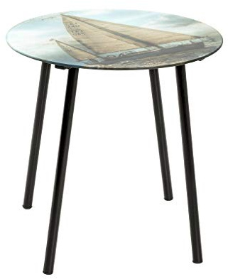 HAKU Beistelltisch rund Motiv schwarz Metall Couchtisch mit Sicherheitsglas 5 mm - Maße: H 41 x Ø 40 cm Style: Modern