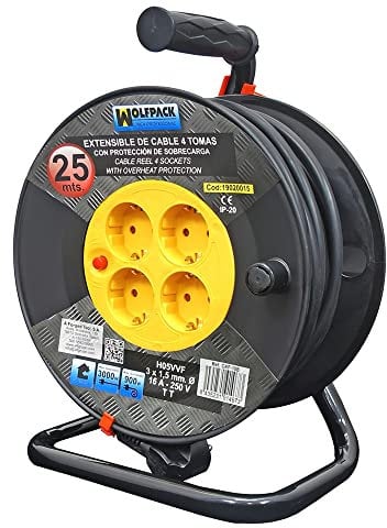 WOLFPACK 19020015 Industrielle Kabeltrommel, 25 m, 3 x 1,5 mm, mit Sicherung