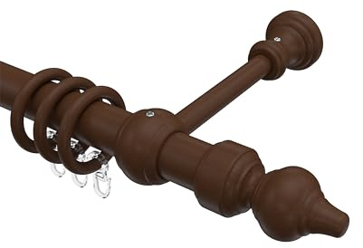 INTERDECO Gardinenstange 28 mm, klassische Vorhangstange aus Holz, Nussbaum, zur Wand- und Deckenmontage, Typ 10280302, 480 cm