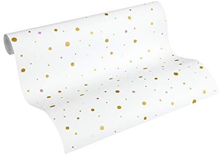 A.S. Création PVC-freie Vliestapete Little Stars Tapete gepunktet 10,05 m x 0,53 m metallic weiß Made in Germany 358392 35839-2