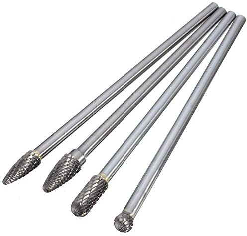 Gasea 1/4 Shank Tungsten Carbide Rotary Burr Set Double Cut Rotary Burrs | 4pcs 6 Long Reach Rotary Tool Bits Metal and Wood Working Drilling Grinding Carving Engraving Milling