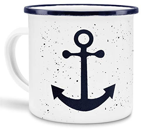 Emaille-Tasse mit Spruch Glück Ahoi! - Statement/Geschenk-Idee/Geburtstag/Kaffee/Mug/Cup/Blauer Rand