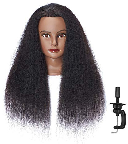 Hairlink 100% Echthaar Afro Mannequin Kopf Friseur Friseur Friseur Friseur Friseur Übungskopf Puppe für Kosmetologie Manikin Übungskopf mit Ständer