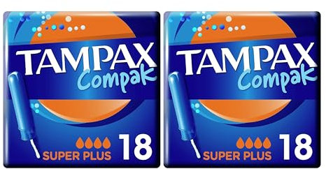 Tampax Compak Tampons, Super Plus with Applicator, 108 Tampons (18 x 6 Packs), Leak Protection and Discretion, Super Absorbent