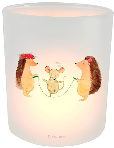 Mr. & Mrs. Panda Windlicht Igel Seilhüpfen - Geschenk, Gute Laune, Windlicht Kerze, Tiere, Teelichtglas, Windlicht Deko, Teelichthalter, Windlicht
